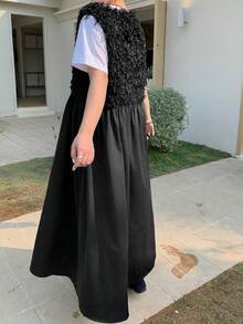 Dazy Plus Plus Size Summer Casual Patchwork Textured Fabric Sleeveless Dress Sundress - Black - View 8