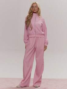 MUSERA Wide Leg Elasticated Waffle Trousers Cute Girly Sexy Spring Winter Going Out Daily Easter Sugar Swizzle - Pink - View 1