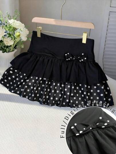 Resyla 2000年代复古甜美波点3D蝴蝶结荷叶边迷你裙，派对迷你裙，哥特风格，非常适合万圣节和圣诞节。