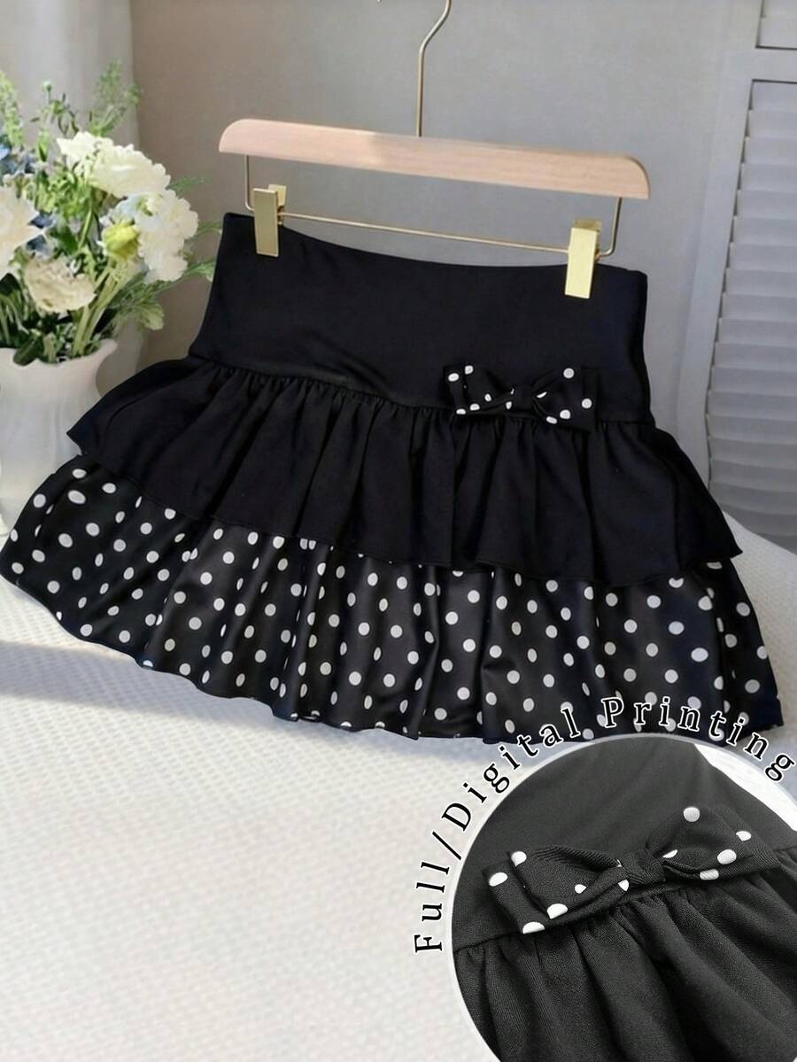 Resyla 2000年代复古甜美波点3D蝴蝶结荷叶边迷你裙，派对迷你裙，哥特风格，非常适合万圣节和圣诞节。 - 彩色 - 查看 1