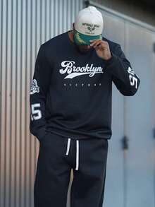 Heavens Edit 男士“VICTORY”印花圆领套头卫衣，街头风，秋冬款，长袖上衣 - 黑色 - 查看 6