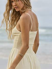 Aralina 收腰飘逸格纹长裙 - 淡黃色 - 查看 8