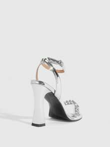 CUCCOO SZL Women's Fashionable Elegant Crystal Decorated High Heel Sandals Prom Heels Summer Shoes - Silver - View 8