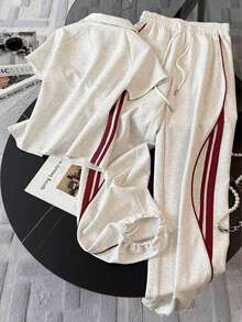 Resyla 修身立领插肩短袖上衣 + 休闲长裤 - 淺灰色 - 查看 2