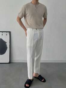 DAZY Áo thun nam màu kaki trơn tay lửng cổ tròn, thích hợp mặc mùa hè. - Màu be - Xem 5