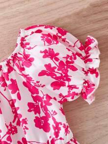 SHEIN Baby Girl Cute Casual Romper, Summer - Hot Pink - View 5