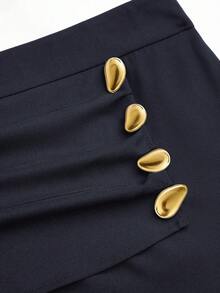 Franclia Plus Size Women's 2 In 1 Metal Buckle Suit Pants,Elegant Navy Blue Wide Leg Pants,Autumn High Waisted Ruffle Straight Leg Semi Formal Pants - Grey - View 4