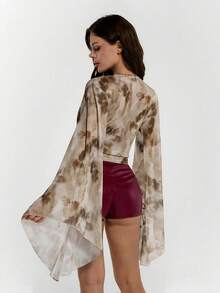 SHEIN ICON 复古印花宽松领女式上衣 - 棕色 - 查看 2