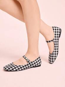 CUCCOO DOLLMOD Round Toe Comfortable Pink Bow Fashionable And Elegant Women's Flat Shoes Spring Shoes Spring Break Easter - Black two-color grid - View 3