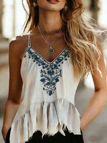 EMERY ROSE 女士撞色印花吊带背心 - 白色 - 查看 3