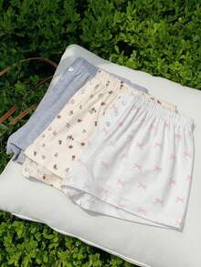 Comfortcana Bộ 3 món quần short dệt kim mùa hè họa tiết hoa anh đào nhỏ, quần short cạp thấp in hoa, quần short cạp chun, quần ngủ, quần short mặc nhà, quần short ngủ nữ, bộ quần short ngủ. - Nhiều màu - Xem 9