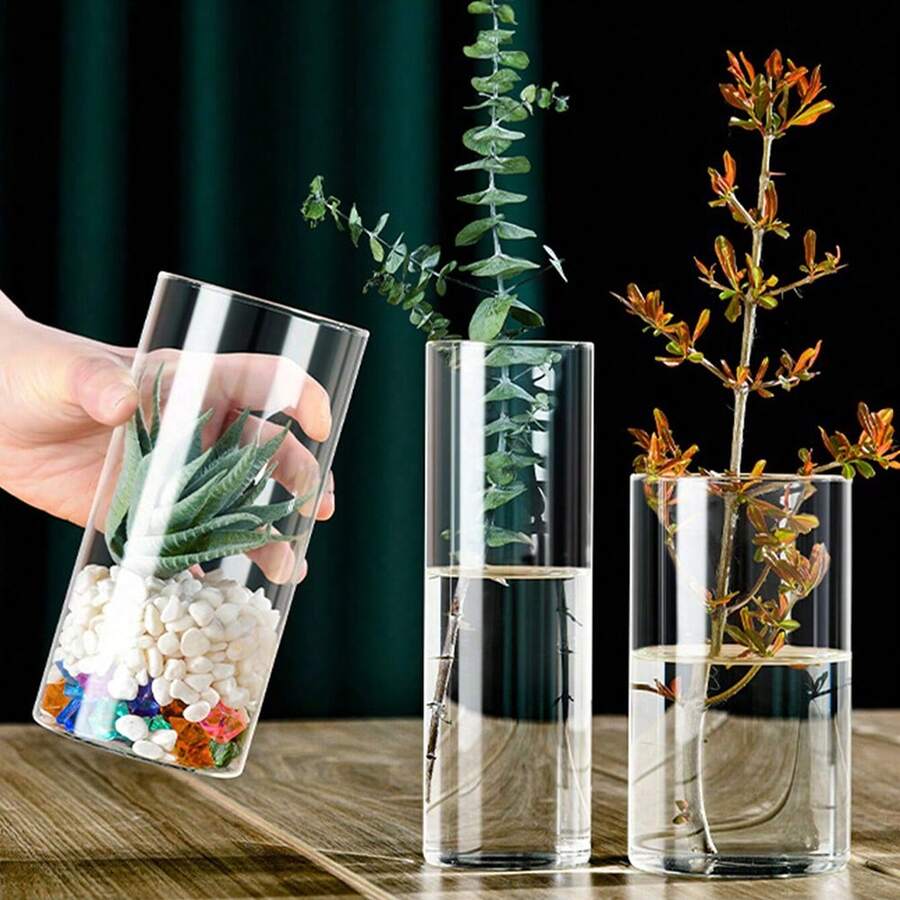 1个透明简约水培玻璃花瓶，适用于婚礼、客厅装饰、苔藓瓶礼品、生日、毕业典礼、家居装饰。 - 無色 - 查看 1