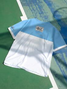 Aesthetic Post Áo thun cổ tròn họa tiết khối màu tương phản xanh + trắng California 23 phong cách Mỹ cổ điển, áo thun học sinh thường ngày unisex, áo thun cặp đôi in họa tiết Mỹ - Nhiều màu - Xem 2