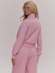 MUSERA High Neck Zip Through Waffle Jacket Coord Top Only Cute Girly Sexy Spring  Going Out Daily Sugar Swizzle Summer - Baby Pink - View 4