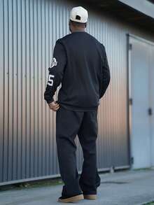 Heavens Edit 男士“VICTORY”印花圆领套头卫衣，街头风，秋冬款，长袖上衣 - 黑色 - 查看 5