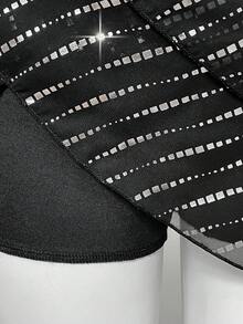 Elamini Women's Rhinestone Embellished Ruffle Hem Halter Neck Dress Black And Silver Dress Black And White Dress Women Black See Through Dress Halter Dress Women's Party Dress - Black - View 8