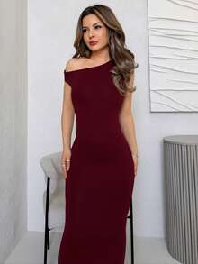 Jemour ملابس صيفية ، ملابس مناسبة للتاريخ اليومي والسفر، ملابس حفلات، ملابس داخلية أنيقة للمرأة، ملابس للخروج، فستان بذيل سمكة طويل جدًا وغير متماثل على الكتف المنحدر، ملابس نوادي للسيدات، ملابس للتاريخ، فساتين حفلات - عنابي اللون - مشاهدة 6