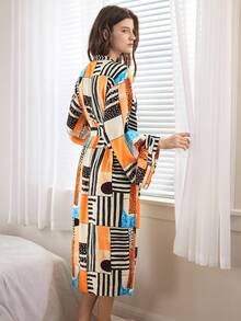 Ocili Women's Soft Striped Fleece Robe, Loungewear Sleepwear - Multicolor - View 3