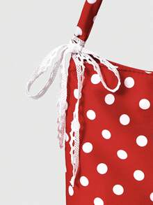 ROMWE Kawaii Fashion Contrasting Polka Dots Daily Street Portable Bucket Women's Cloth Bag - Red - View 3