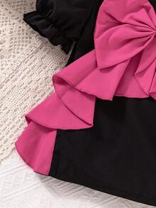 Young Girls Black Shirt + Pink Bow Sweet Element Combination, With Both Stylish Neatness And Youthful Dynamism, Suitable For Daily Outings In Spring And Autumn - Multicolor - View 5