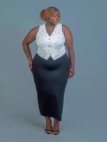 CurvyTilda 法式女式无袖休闲衬衫，简约时尚日常穿着，春夏季，心形图案印花，情人节，浪漫优雅，无袖上衣 - 杏色 - 查看 4