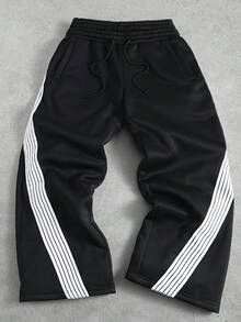 STYNVO Quần thể thao nam phong cách đường phố trẻ trung, phối hợp với quần dài đen kiểu dáng 2 trong 1, cạp đôi 2 trong 1, quần ống rộng kẻ sọc bên hông, thích hợp cho mùa tựu trường, quần thể thao nam ống rộng kẻ sọc bên hông, quần tập gym nam. - màu đen - Xem 3