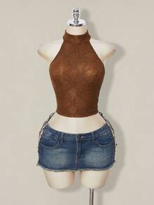 SHEIN ICON 女士Y2K时尚修身休闲露背上衣 - 咖啡棕 - 查看 3