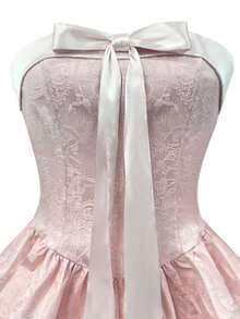 Glamine Charm 缎面拼接3D蝴蝶结领迷你裙连衣裙，吊带A字裙，适合派对/假日春季穿着，毕业/返校季可爱连衣裙，圣诞节 - 粉色 - 查看 7