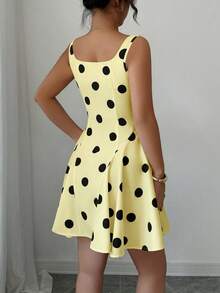 Elenzga 方领黑色波点优雅短裙 - 淡黃色 - 查看 2