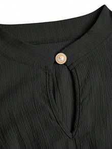 SOLERSUN 大码女装纯色宽松休闲立领前开衩水滴扣高端设计长袖腰带修身A字长裙，优雅舒适休闲时尚通勤气质连衣裙，新款，日常穿着，新年、秋季、冬季、约会、圣诞节，女装 - 黑色 - 查看 7