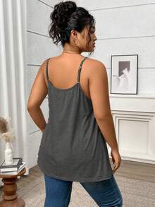 SHEIN LUNE 大码女式针织宽松轻薄褶皱性感灰色吊带背心，夏季 - 深灰色 - 查看 2