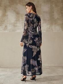 Anewsta Đầm ôm dáng thanh lịch, thiết kế eo thon, họa tiết hạt điều ngẫu nhiên, trang phục đi nghỉ mát cho nữ, thích hợp từ mùa xuân đến mùa hè. - Màu xanh hải quân - Xem 8