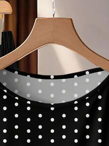 EMERY ROSE 女士波点撞色系带蝴蝶结衬衫和直筒宽松裤两件套，休闲款 - 彩色 - 查看 4