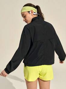 SHEIN In My Nature Women's Lightweight Loose Outdoor Windbreaker Jacket, Water-Resistant - Black - View 4