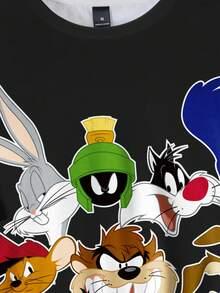 LOONEY TUNES X SHEIN Men's Letter & Cartoon Graphic Round Neck Short Sleeve T-Shirt - White - View 4