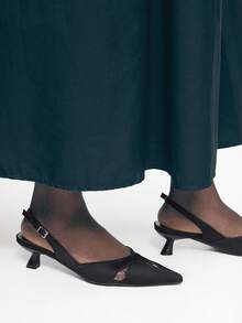 Mnmlis 女士尖头搭扣设计时尚优雅百搭高跟鞋 - 黑色 - 查看 2