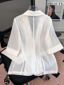 GlowEve 女士纯色简约休闲长袖薄款西装外套 - 白色 - 查看 2