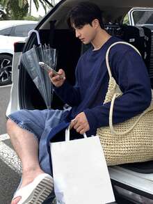 DAZY 男士水洗做旧蓝色牛仔短裤，夏季 - 藍色 - 查看 4