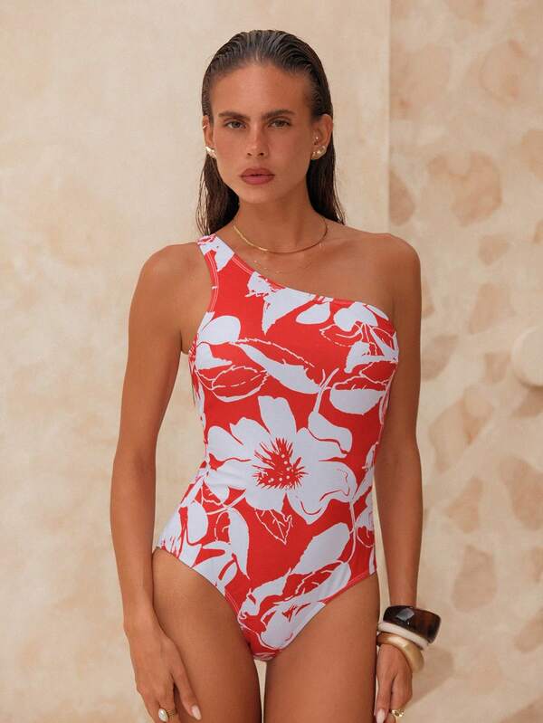 Swim Chiccia Women's Floral Print One-Piece Swimsuit, Suitable For Summer Vacation