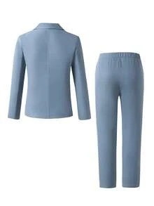 SHEIN 两件套蓝色西装：长袖外套+长裤，休闲简约风格，适合日常穿着，青少年及年轻男孩，也适合钢琴/小提琴演奏会、毕业典礼、婚礼、生日派对、晚宴、演出、招待会、婚礼季、春季礼物、情人节男孩派对西装。 - 藍色 - 查看 2