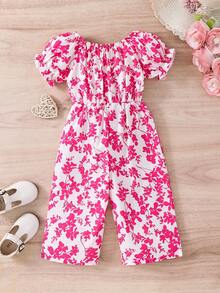SHEIN Baby Girl Cute Casual Romper, Summer - Hot Pink - View 2