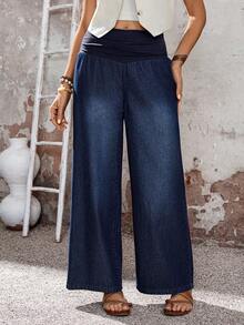 EMERY ROSE Mature Denim Jeans casuales y versátiles de pierna ancha y holgada con pliegues en la cintura para mujer - Azul - Ver 5