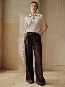 Anewsta Elegant French Spring/Summer -Inspired Textured Business Casual 3D Crochet Hollow Gold Button Ivory Knit Top - Beige - View 6