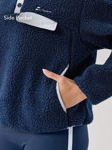 OutZeal 女士保暖抓绒立领套头衫，带前袋，适合冬季徒步露营 - 藍色 - 查看 3