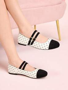 CUCCOO DOLLMOD Spring And Autumn New Retro Round Toe Yellow Suede Ballet Dance Shoes Women's Ballet Gentle Fashion Women's Low Vamp Flat Bottom Shoes Women's Polka Dot Mary Jane Valentine's Day - Polka dot - View 4