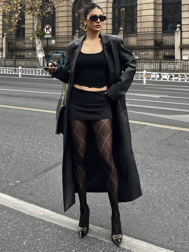 DAZY 女士镂空设计时尚性感连裤袜 - 黑色 - 查看 4