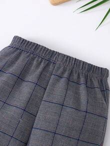 Bộ 2 món áo vest kẻ caro và quần cạp chun cho bé trai, thích hợp cho tiệc sinh nhật, lễ rửa tội, lễ kỷ niệm sinh nhật lần thứ nhất, tiệc chiêu đãi, biểu diễn, đám cưới, lễ báp têm và các dịp khác. - Xám - Xem 6