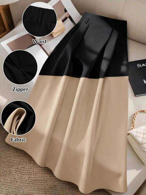 GlowEve CURVE Plus Size Color Block Pleated Elegant Skirt