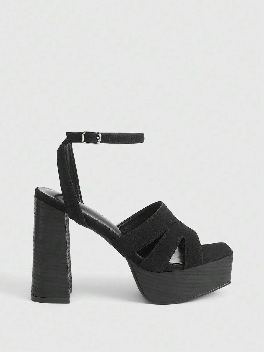 CUCCOO LuxiPop 女士经典简约时尚高跟凉鞋防水桌边设计夜店舞会性感服饰 - 黑色 - 查看 1