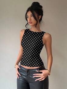 Blusa sin espalda con lazo en el cuello, sin mangas, adecuada para ir al trabajo y uso diario NGX0 - Blanco 5 - Ver 9